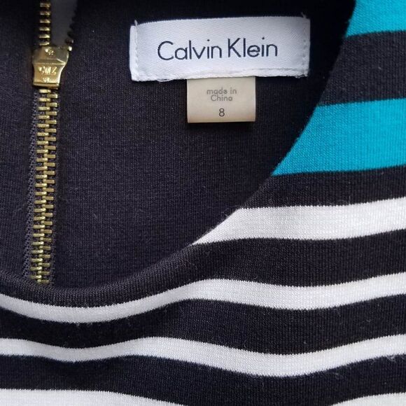 Calvin Klein Blue Black White Stripe Knit Dress size 8 - Picture 2 of 13